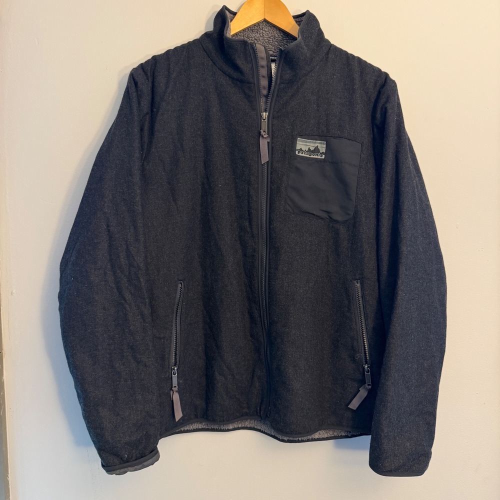 Patagonia Mens Merino Wool Blend Full Zip Fleece Lined Jacket Charcoal Gray M